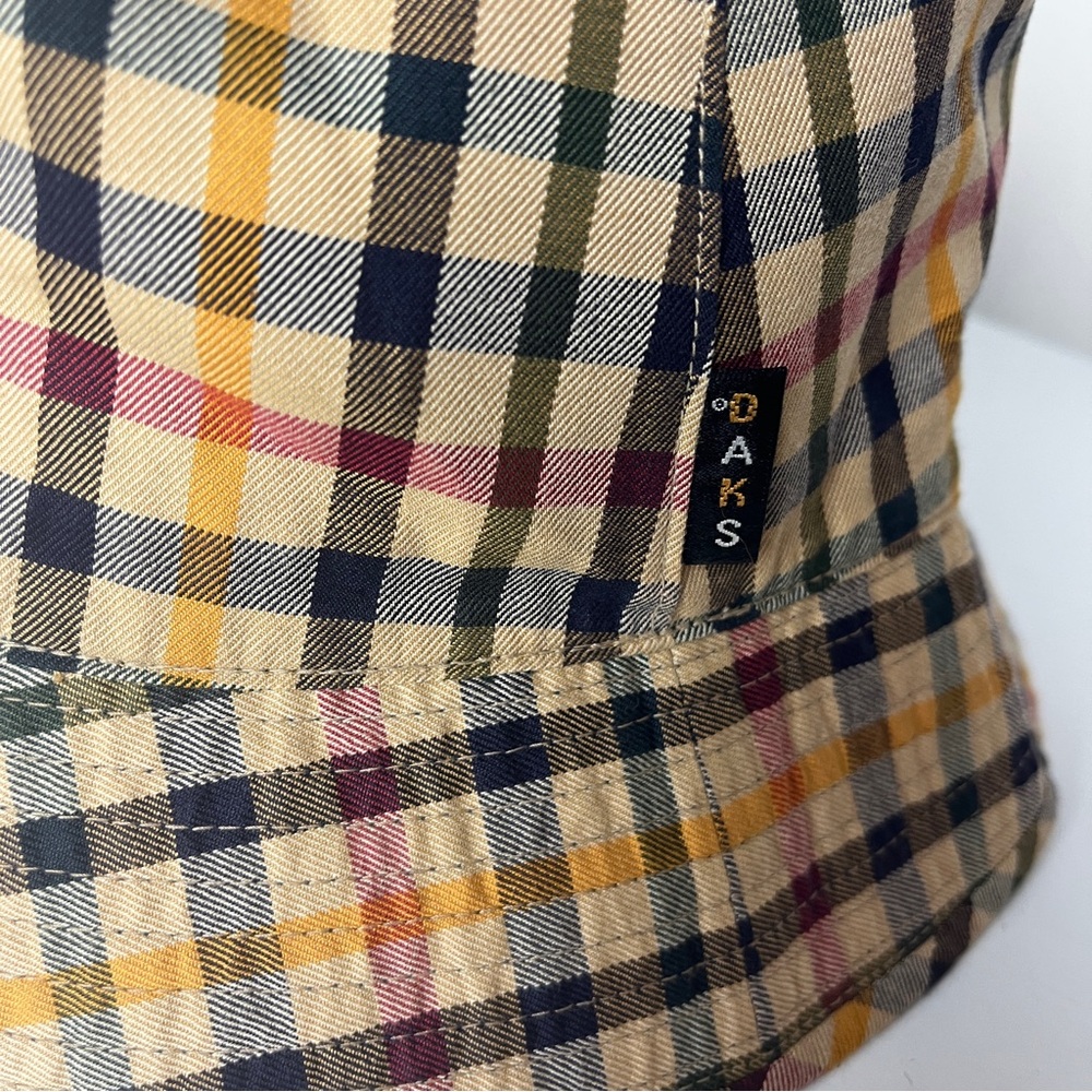 DAKS London Reversible Bucket Hat Navy Tan Check Plaid Classic Luxury - Picture 4 of 6